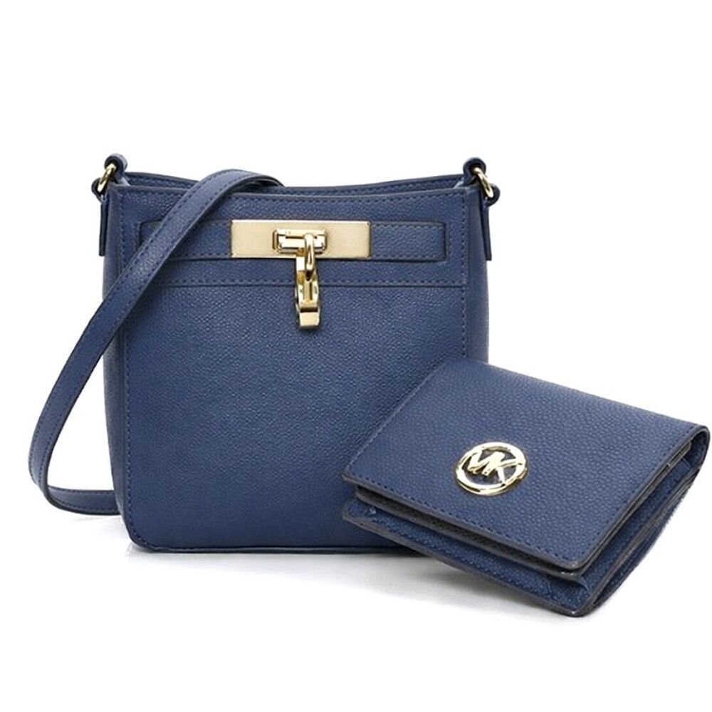 Michael Kors Hamilton Travelers Navy Cross Body Messenger Matching Wallet - Picture 3 of 12